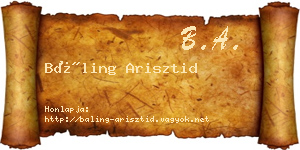 Báling Arisztid névjegykártya